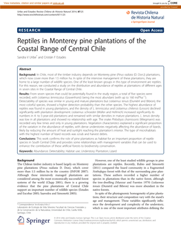 Reptiles in Monterey Pine Plantations of the Coastal Range of Central Chile Sandra V Uribe* and Cristián F Estades