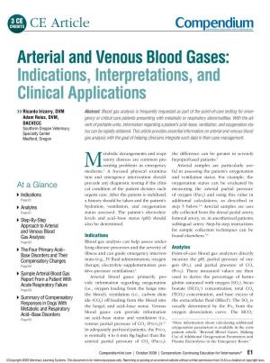 Arterial and Venous Blood Gases: Indications, Interpretations, and Clinical Applications