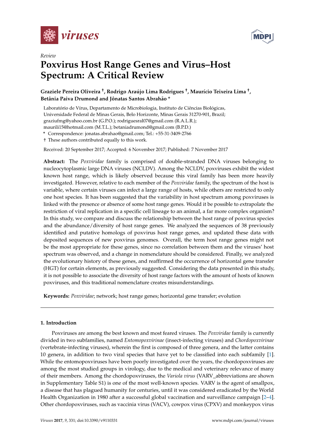 Poxvirus Host Range Genes and Virus–Host Spectrum: a Critical Review