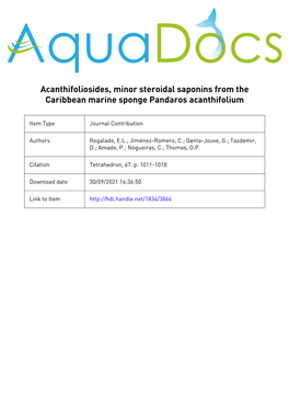 12-Acanthifoliosides, Minor Steroidal Saponins from the Caribbean