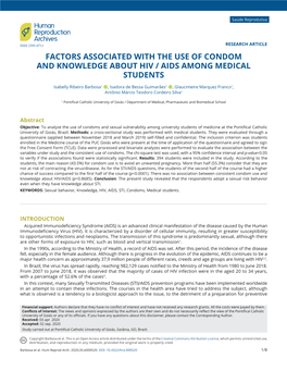 Factors Associated with the Use of Condom and Knowledge About Hiv / Aids Among Medical Students