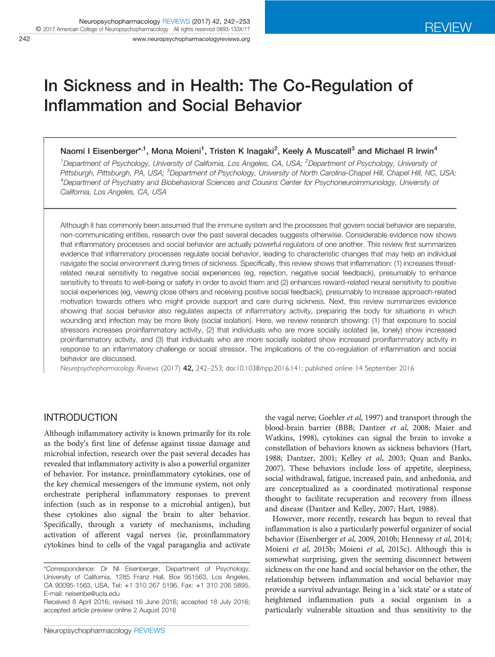 The Co-Regulation of Inflammation and Social Behavior