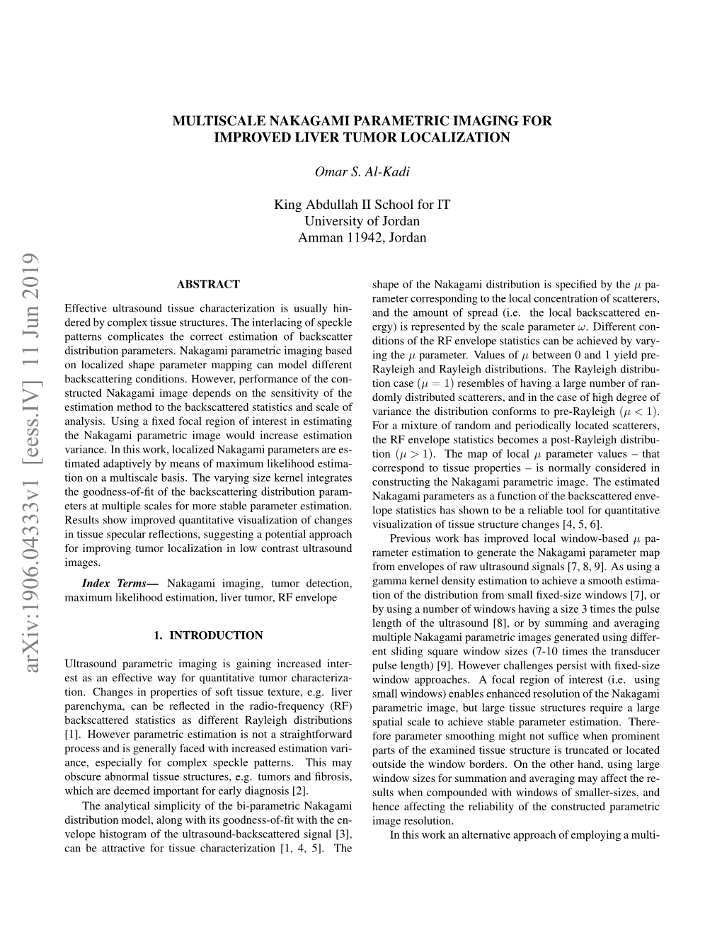 Arxiv:1906.04333V1 [Eess.IV] 11 Jun 2019 Est As an Effective Way for Quantitative Tumor Characteriza- Window Approaches