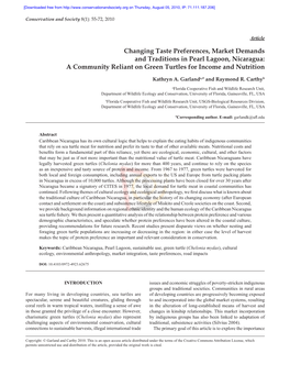 Changing Taste Preferences, Market Demands and Traditions in Pearl Lagoon, Nicaragua: a Community Reliant on Green Turtles for Income and Nutrition