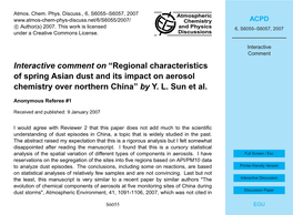 Regional Characteristics of Spring Asian Dust and Its Impact on Aerosol Chemistry Over Northern China” by Y