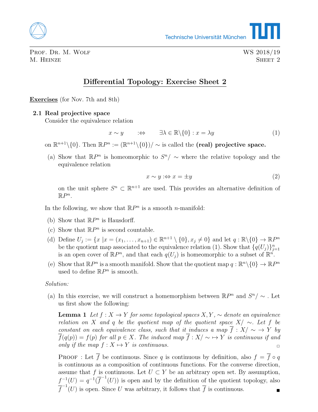 Differential Topology: Exercise Sheet 2
