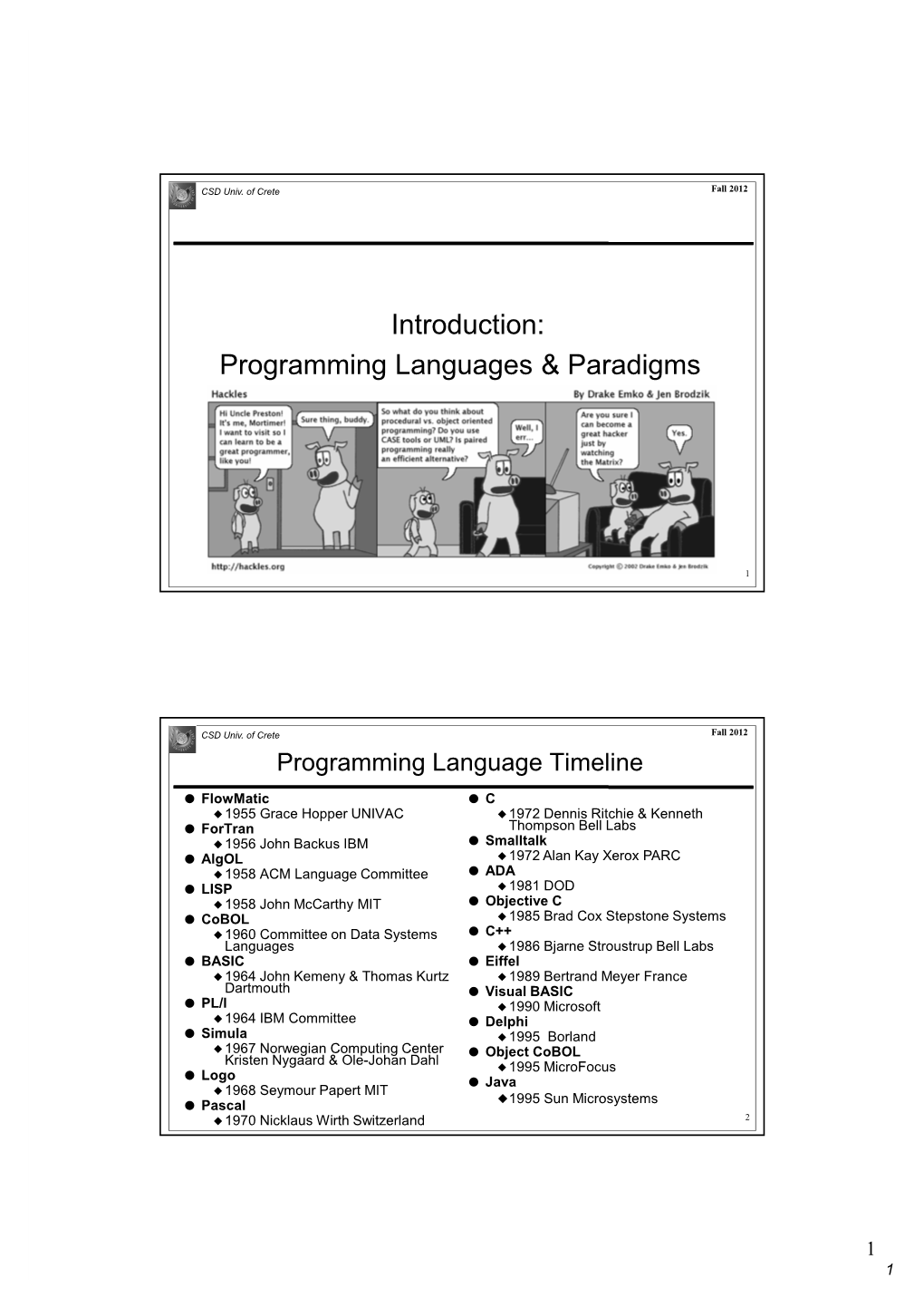 Introduction: Programming Languages & Paradigms