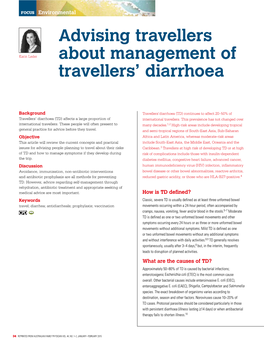 Advising Travellers About Management of Travellers' Diarrhoea