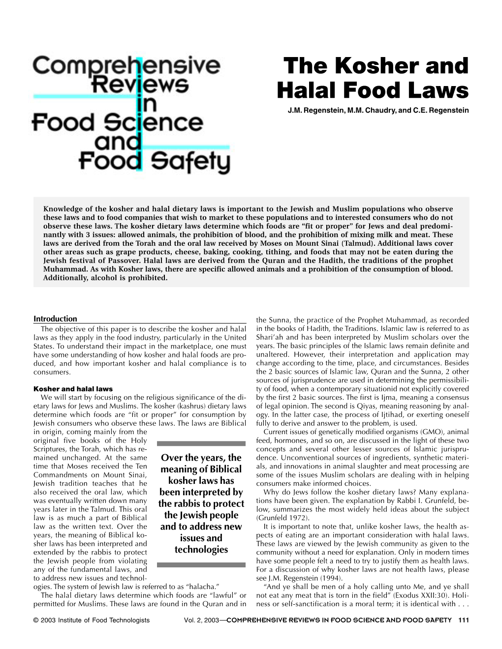 The Kosher and Halal Food Laws J.M