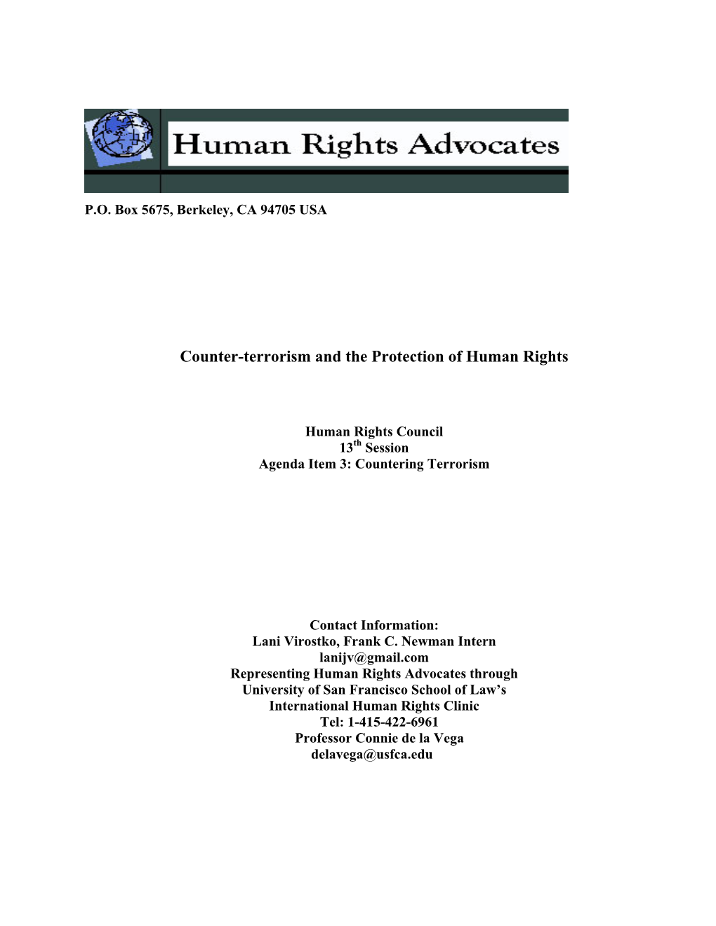 Counter-Terrorism and the Protection of Human Rights