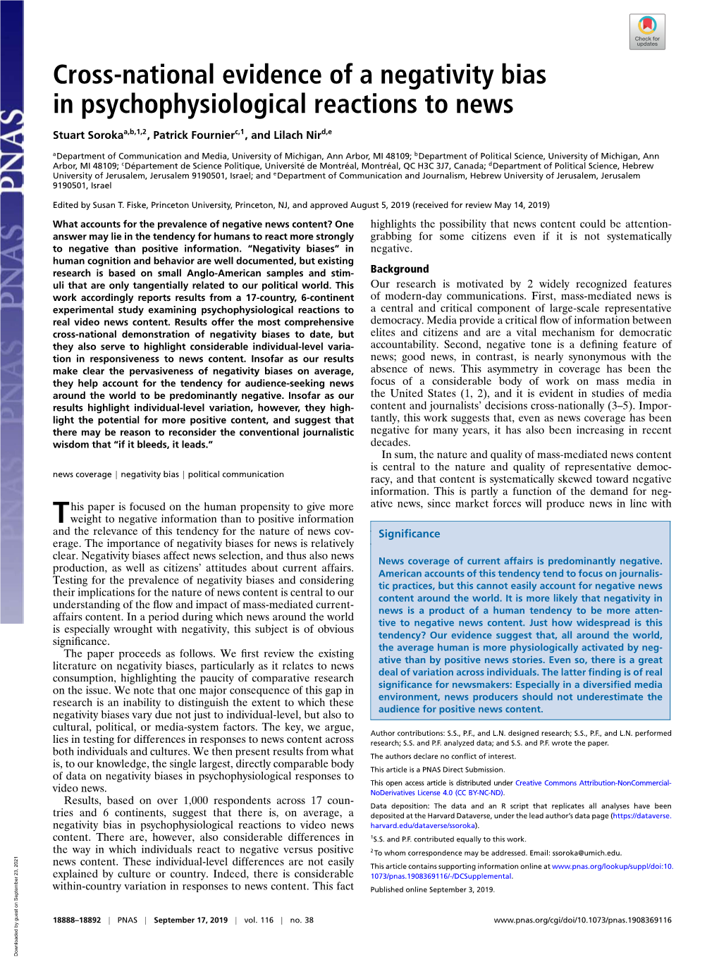 Cross-National Evidence of a Negativity Bias in Psychophysiological Reactions to News