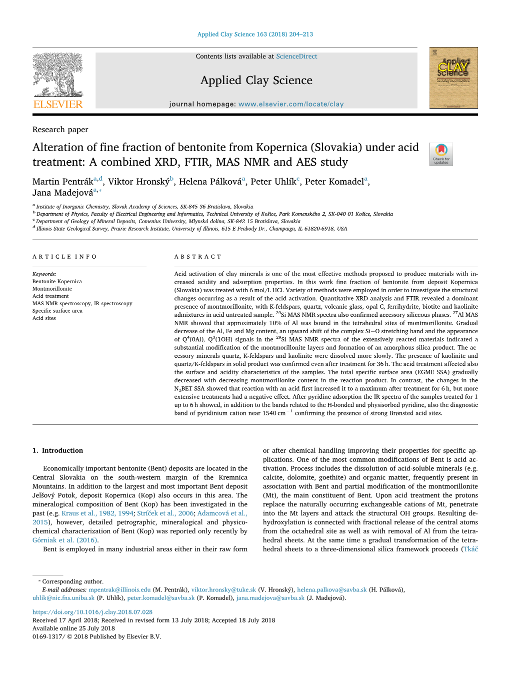 Alteration of Fine Fraction of Bentonite from Kopernica (Slovakia) Under