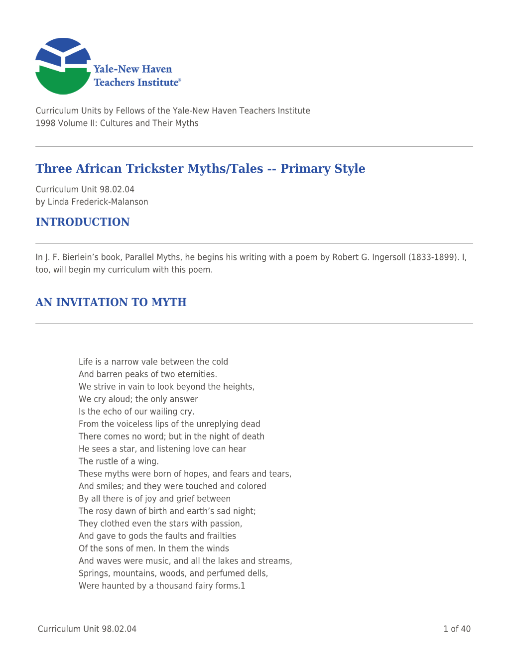 Three African Trickster Myths/Tales -- Primary Style