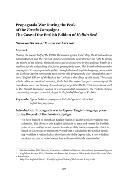 Propaganda War During the Peak of the Enosis Campaign: the Case of the English Edition of Halkin Sesi