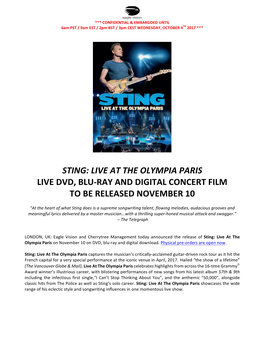 Live at the Olympia Paris Live Dvd, Blu-Ray and Digital Concert Film to Be Released November 10