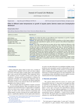 Effect of Different Water Temperatures on Growth of Aquatic Plants Salvinia Natans and Ceratophyllum Demersum