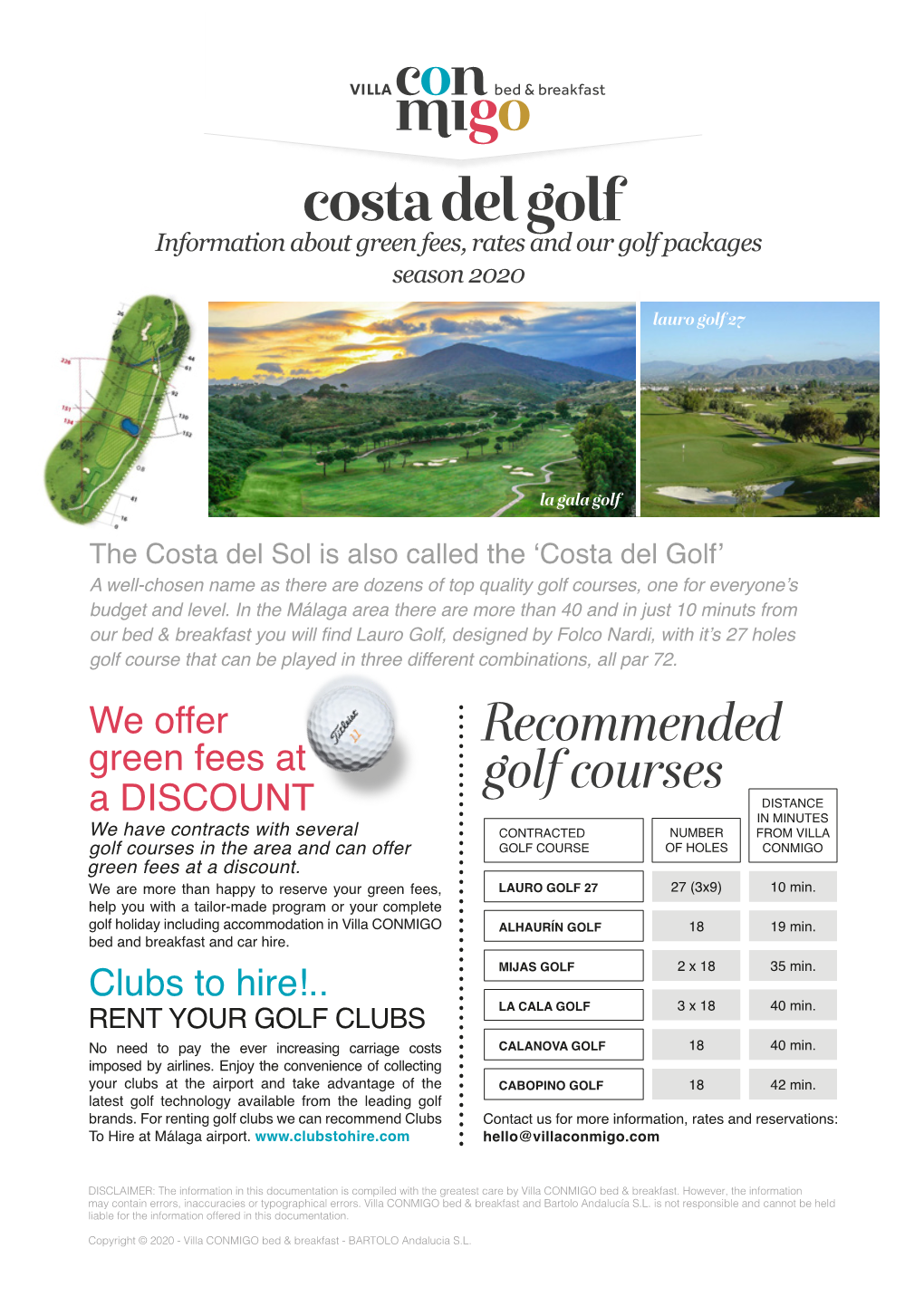Costa Del Golf Information About Green Fees, Rates and Our Golf Packages Season 2020