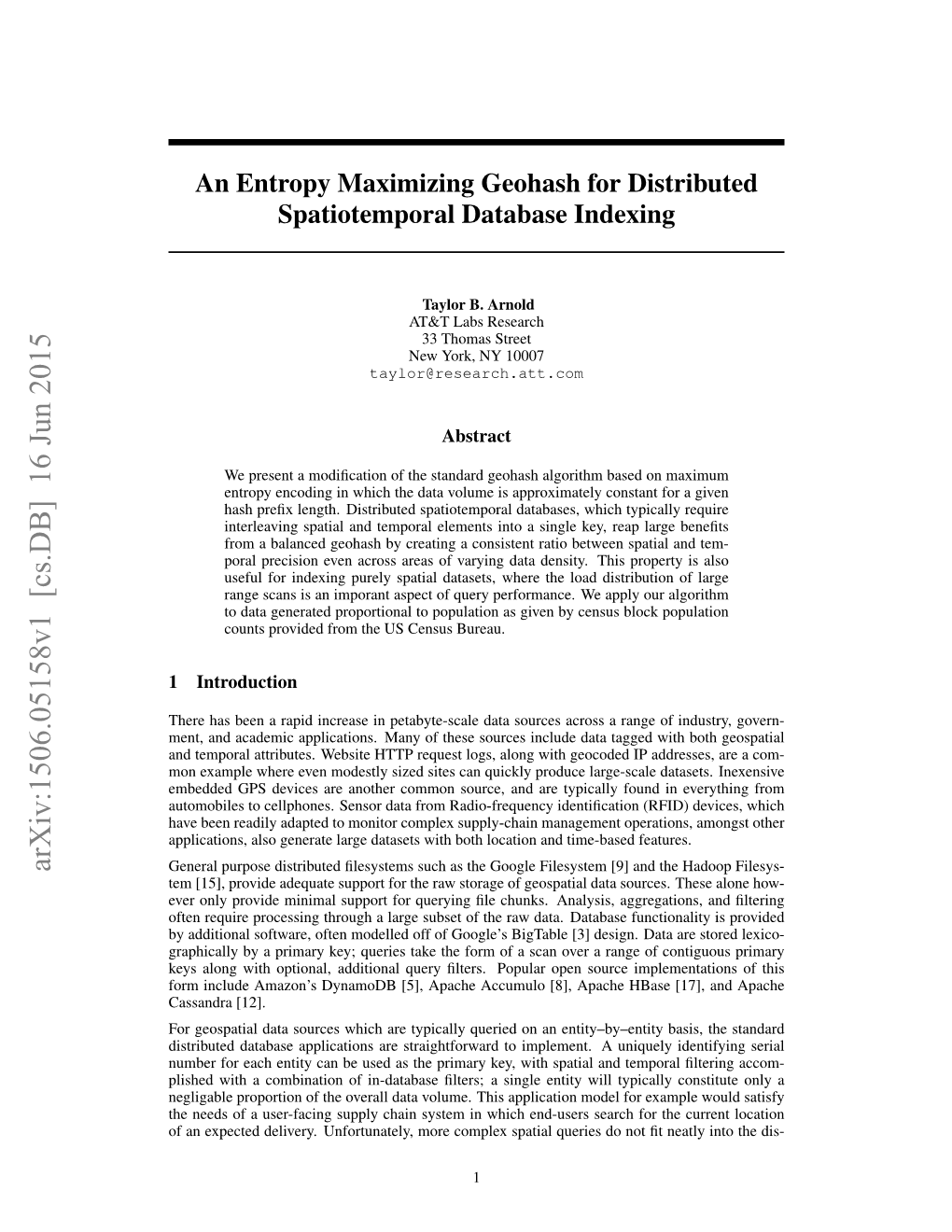 An Entropy Maximizing Geohash for Distributed Spatiotemporal Database Indexing