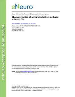 Characterisation of Seizure Induction Methods in Drosophila