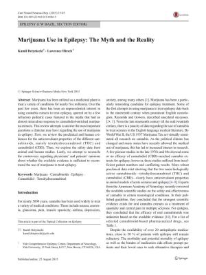 Marijuana Use in Epilepsy: the Myth and the Reality