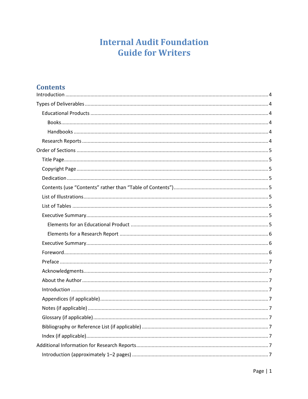 Internal Audit Foundation Guide for Writers