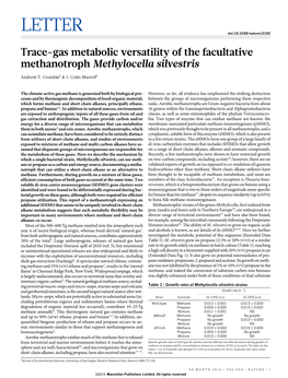 Trace-Gas Metabolic Versatility of the Facultative Methanotroph Methylocella Silvestris