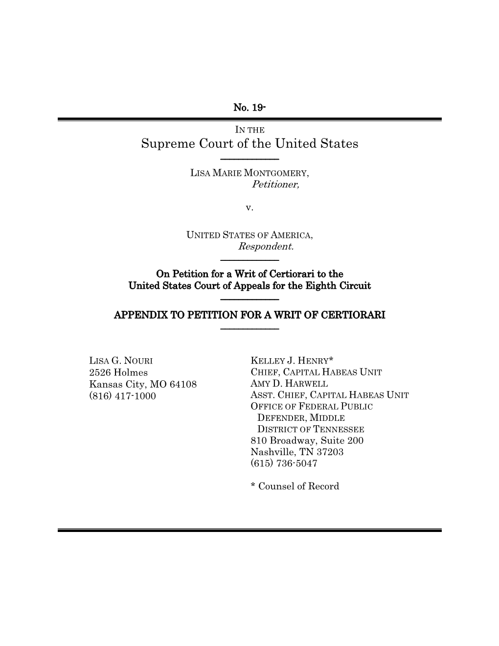 Appendix to Petition for a Writ of Certiorari ______