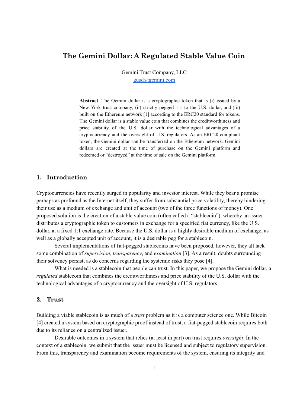 Dollar: a Regulated Stable Value Coin