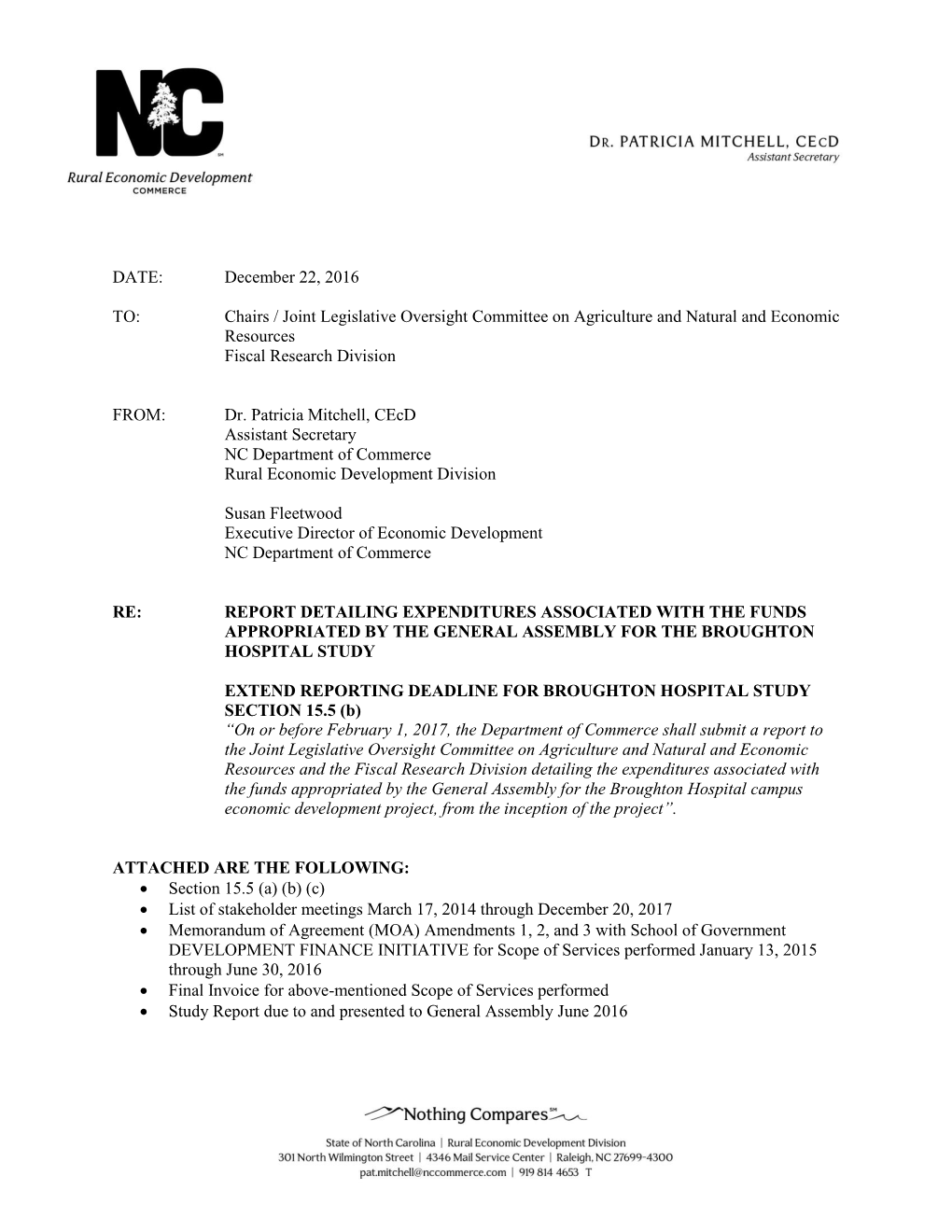 DATE: December 22, 2016 TO: Chairs / Joint Legislative Oversight