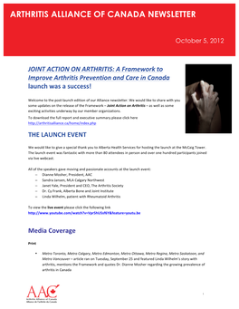 Arthritis Alliance of Canada Newsletter