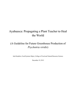 Ayahuasca: Propagating a Plant Teacher to Heal the World