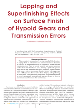 Lapping and Superfinishing Effects on Surface Finish of Hypoid Gears and Transmission Errors