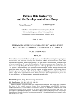 Patents, Data Exclusivity, and the Development of New Drugs