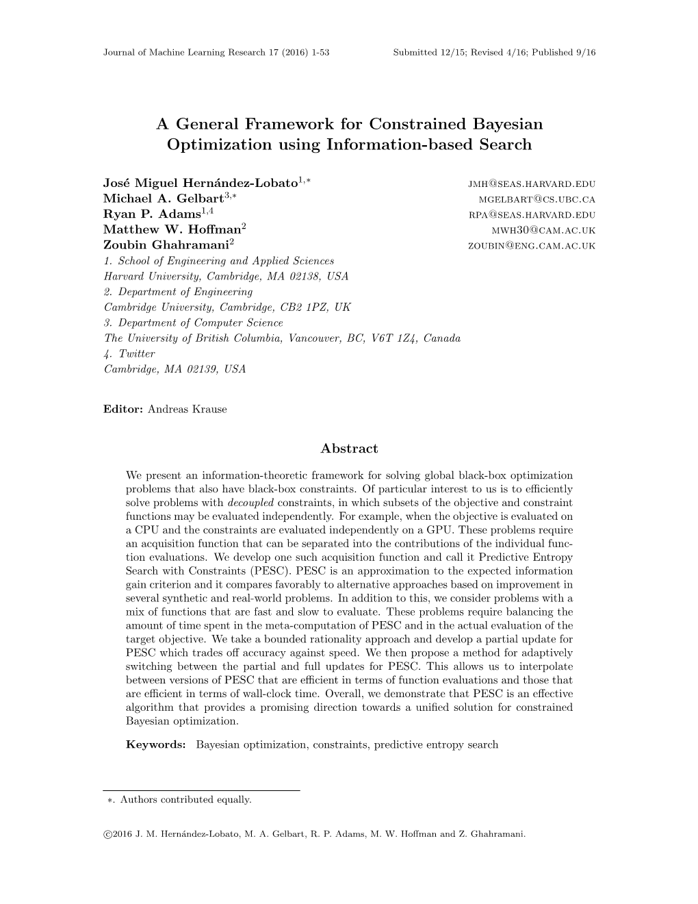 A General Framework for Constrained Bayesian Optimization Using Information-Based Search