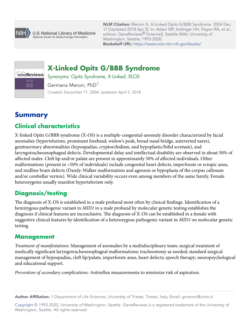 X-Linked Opitz G/BBB Syndrome