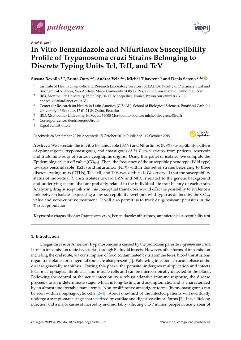In Vitro Benznidazole and Nifurtimox Susceptibility Profile of Trypanosoma Cruzi Strains Belonging to Discrete Typing Units