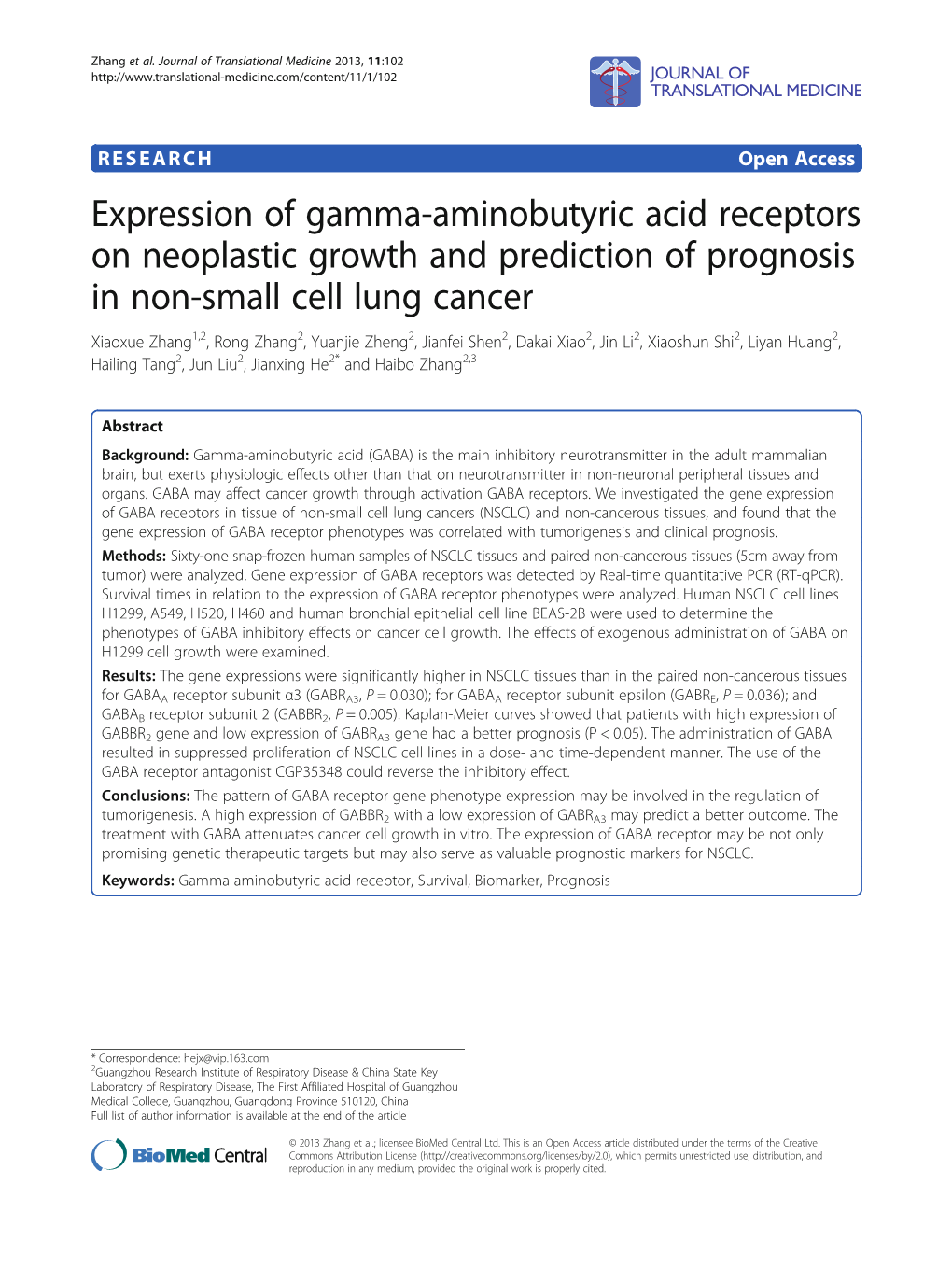 Expression of Gamma-Aminobutyric Acid Receptors on Neoplastic Growth