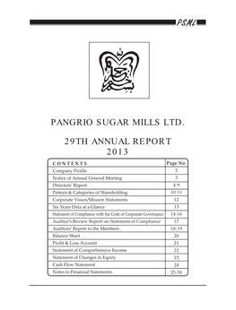 Pangrio Sugar Mills Ltd. 29Th Annual Report 2013