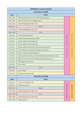 Time Time Event ISRSNS2020 : Program Schedule Day-1 (Dec 18
