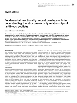Activity Relationships of Lantibiotic Peptides