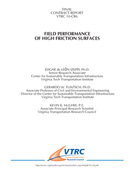 Field Performance of High Friction Surfaces