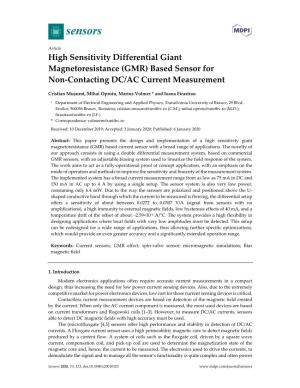 High Sensitivity Differential Giant Magnetoresistance (GMR) Based Sensor for Non-Contacting DC/AC Current Measurement