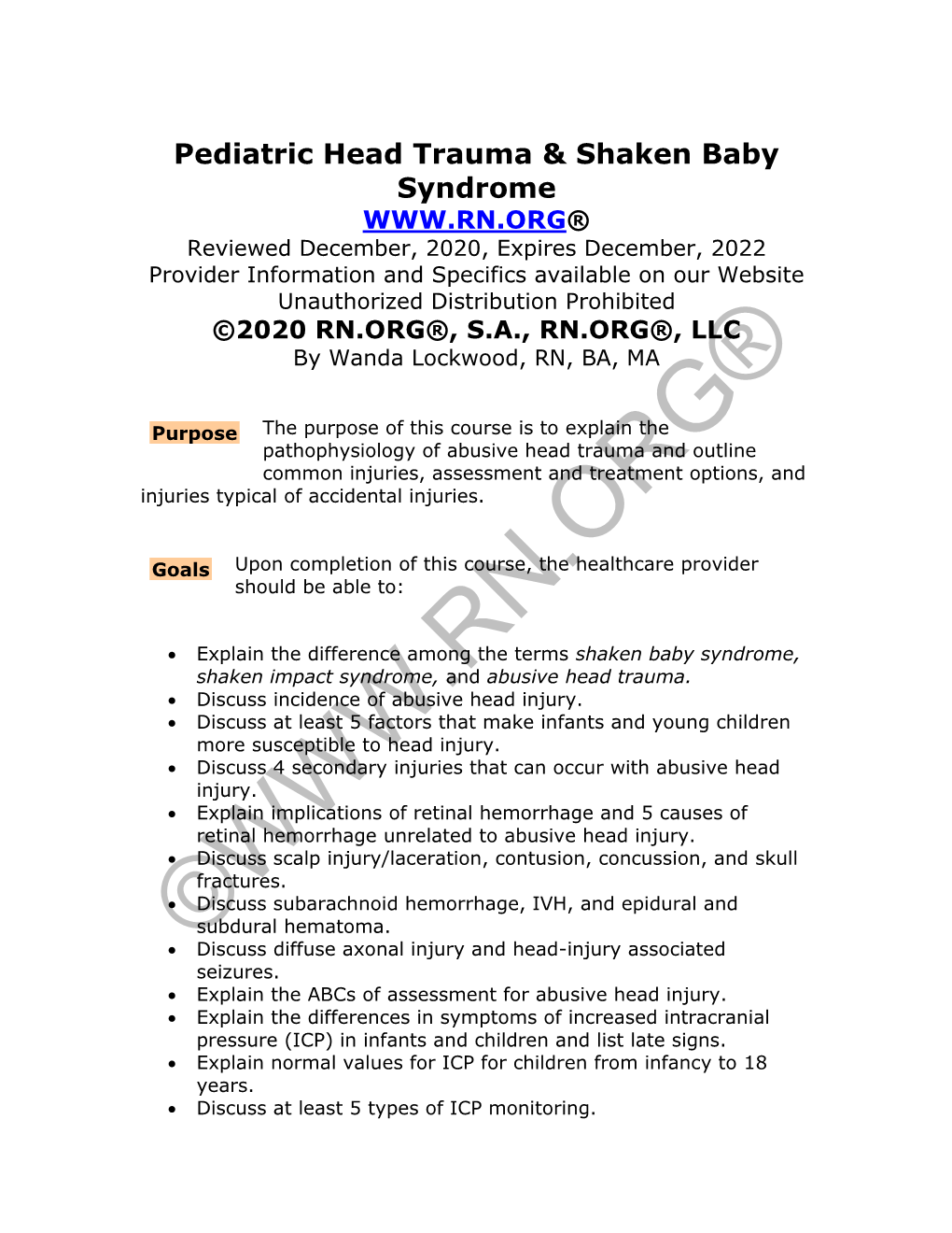 Pediatric Head Trauma & Shaken Baby Syndrome