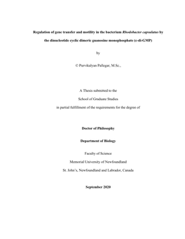 Regulation of Gene Transfer and Motility in the Bacterium Rhodobacter Capsulatus By