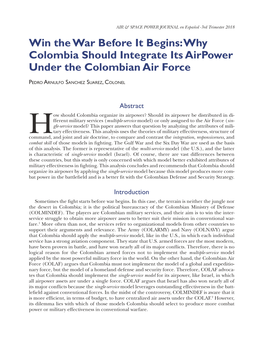 Win the War Before It Begins: Why Colombia Should Integrate Its Airpower Under the Colombian Air Force