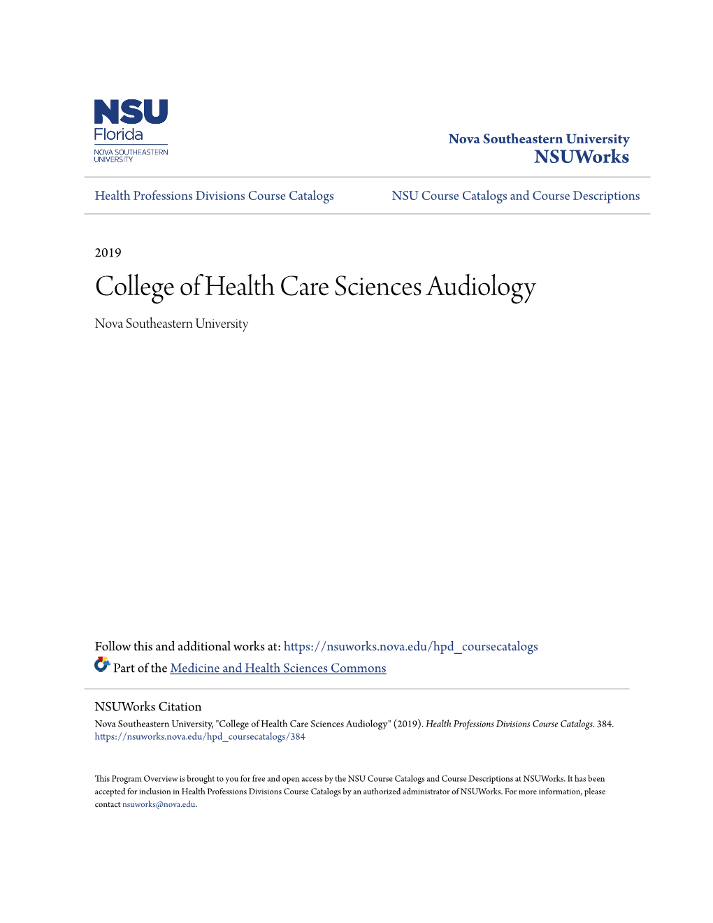 College of Health Care Sciences Audiology Nova Southeastern University