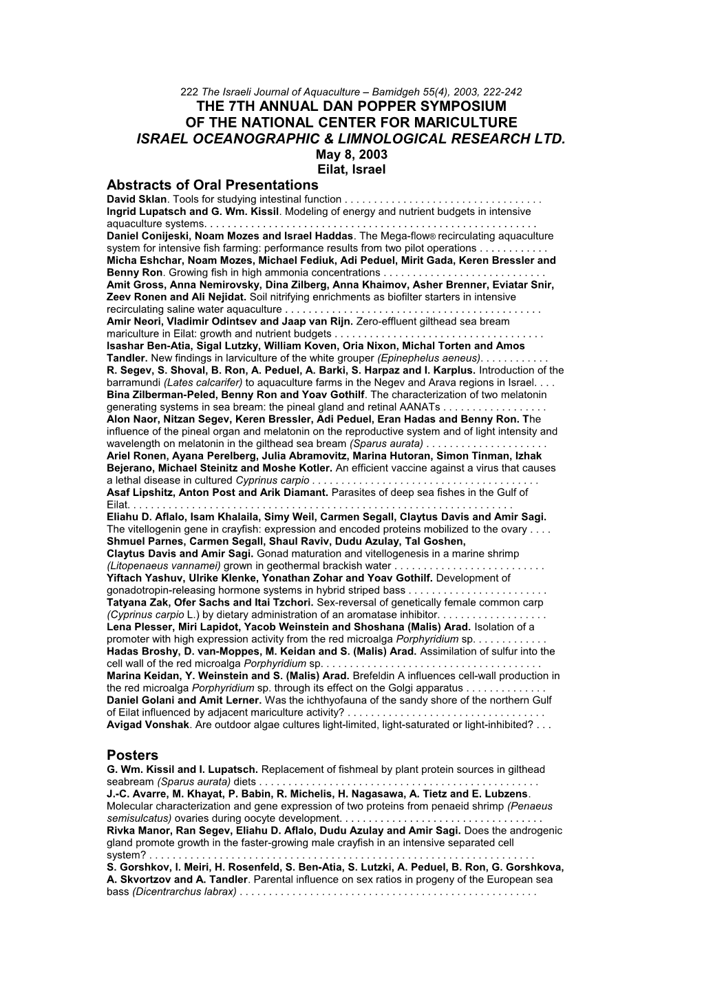 222 the Israeli Journal of Aquaculture Bamidgeh 55(4), 2003, 222-242