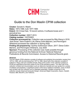 Guide to the Don Maslin CP/M Collection