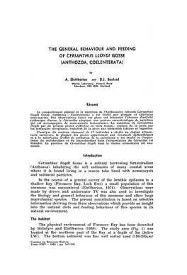 The General Behaviour and Feeding of Cerianthus Lloydi Gosse (Anthozoa, Coelenterata)