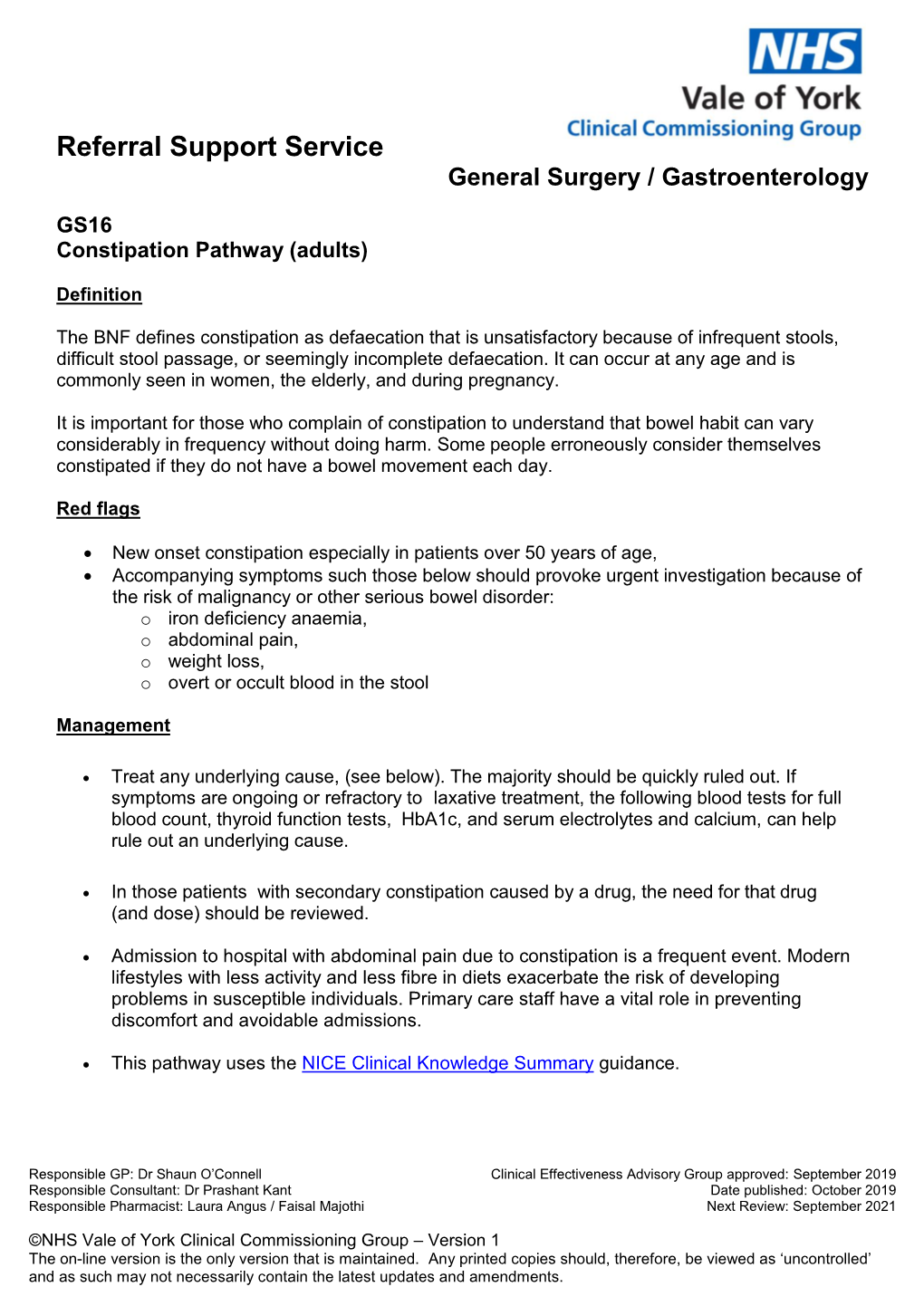 Constipation Pathway (Adults)